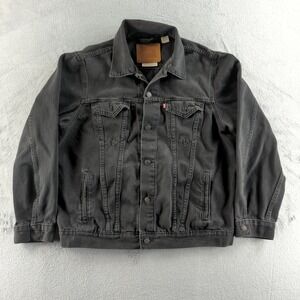Levis Premium Vintage Fit Denim Jacket Mens Large Black Trucker Coat Cotton Logo